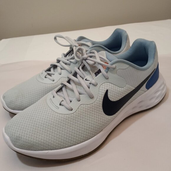 NIKE REVOLUTION WHITE MESH BLUE SWOOSH SNEAKERS MEN SIZE 13 - Picture 1 of 8